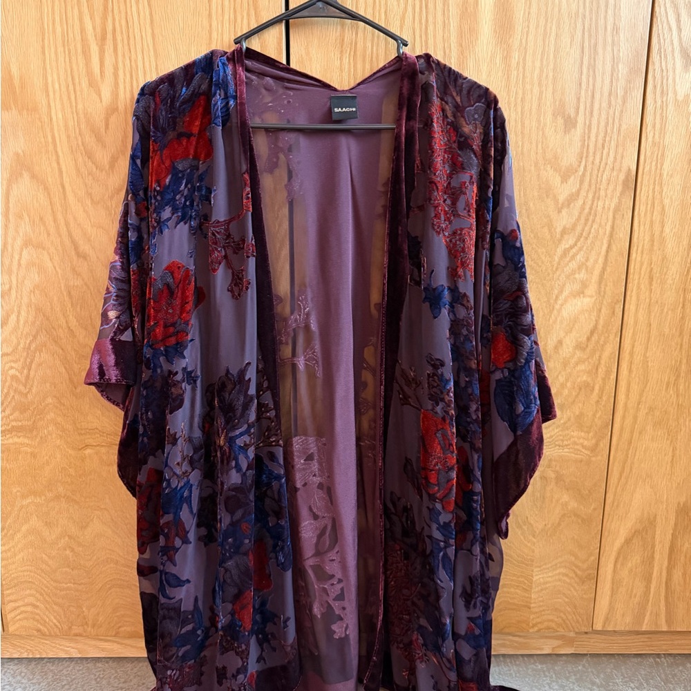 SAACHI Floral Velvet Kimono - Purple and Red